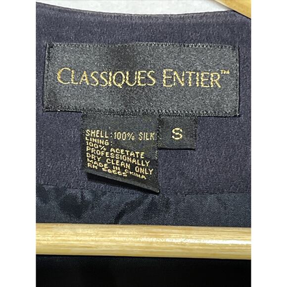 Classiques Entier Silk Button Up Suit Vest Blouse Womens Small Navy V Neck - Picture 8 of 9